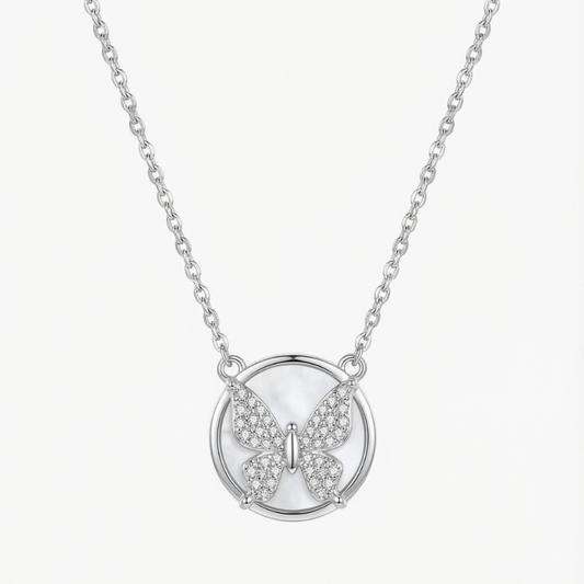 Round Butterfly Necklace & Dangle Hoop Earrings Combo Set