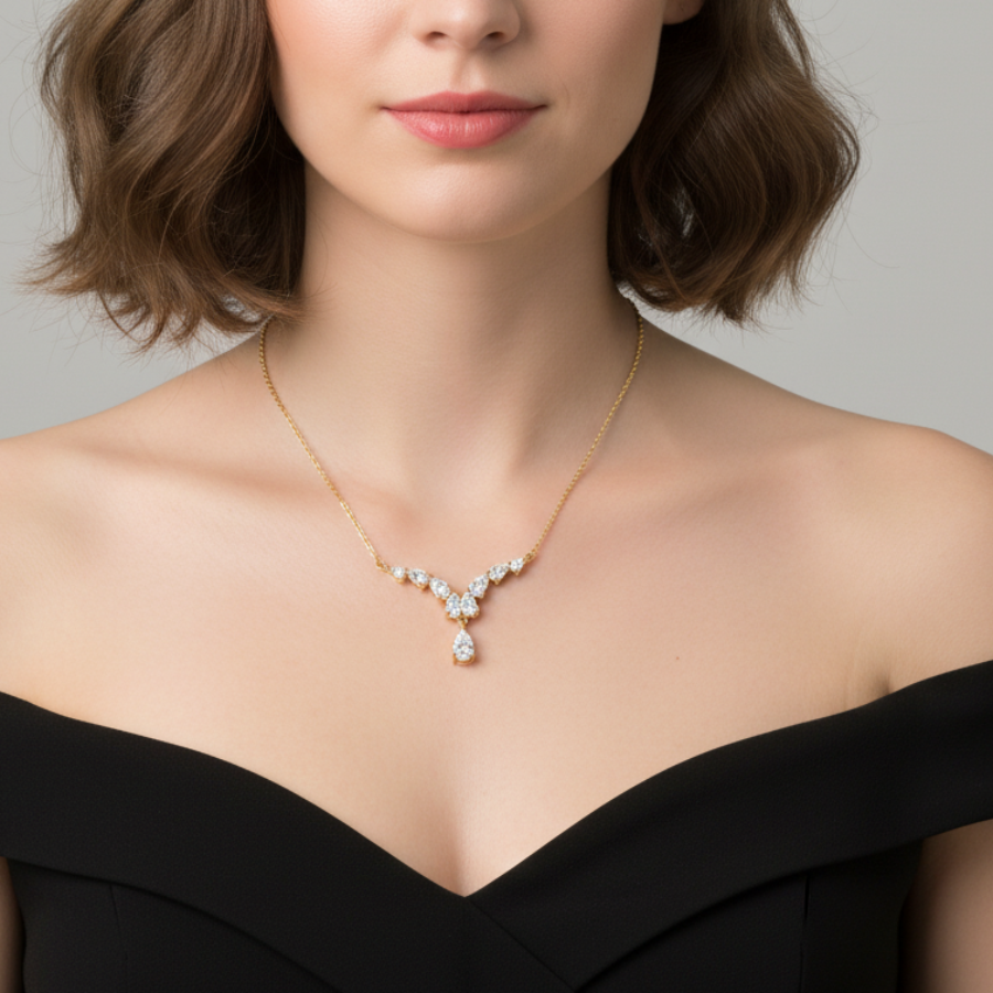 Sparkling V-Line Crystal Necklace