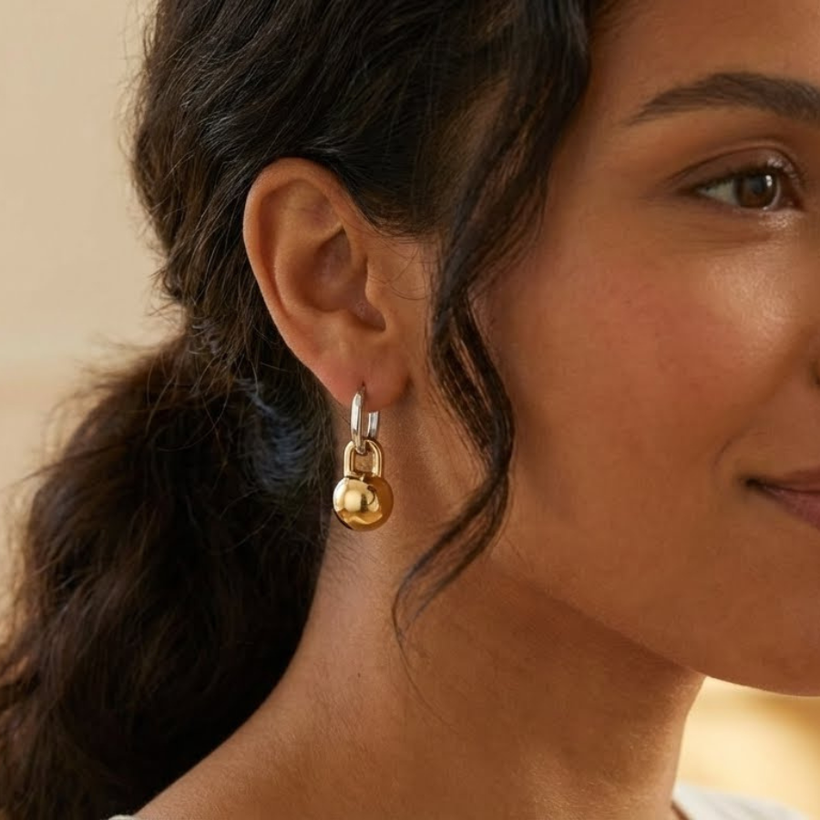 Gold & Silver Polished Globe Earrings