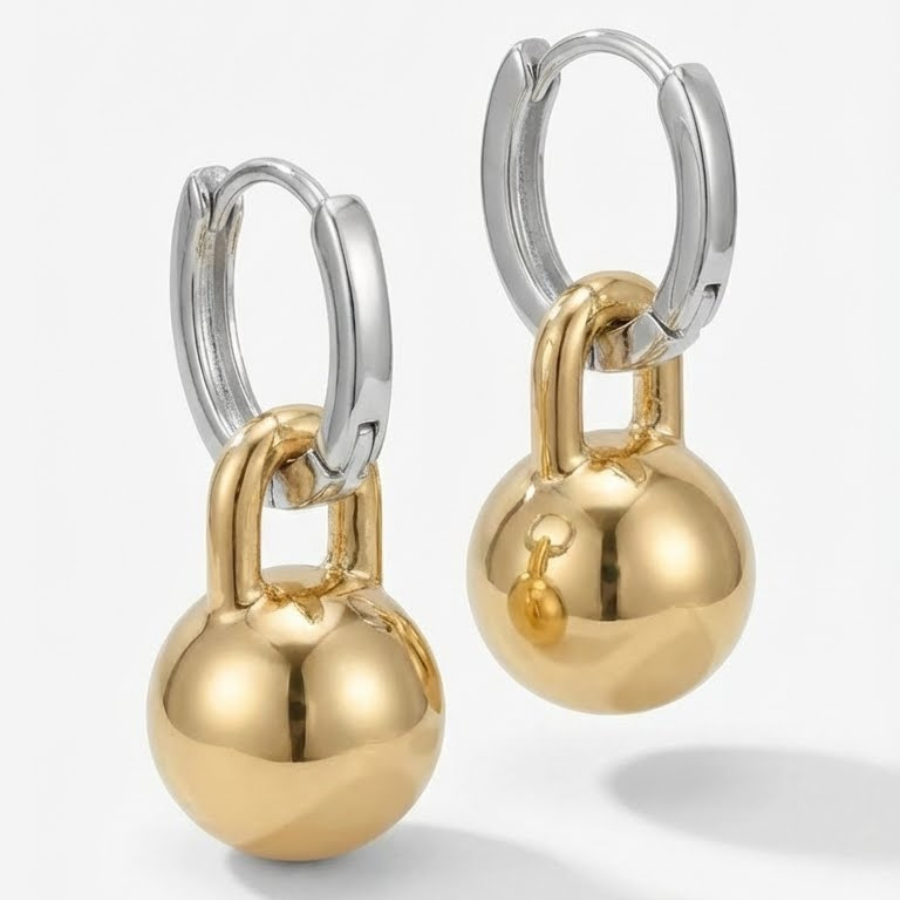 Gold & Silver Polished Globe Earrings