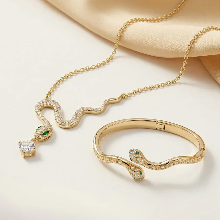 Dainty Snake Necklace & Mini Snack Bracelet Combo Set